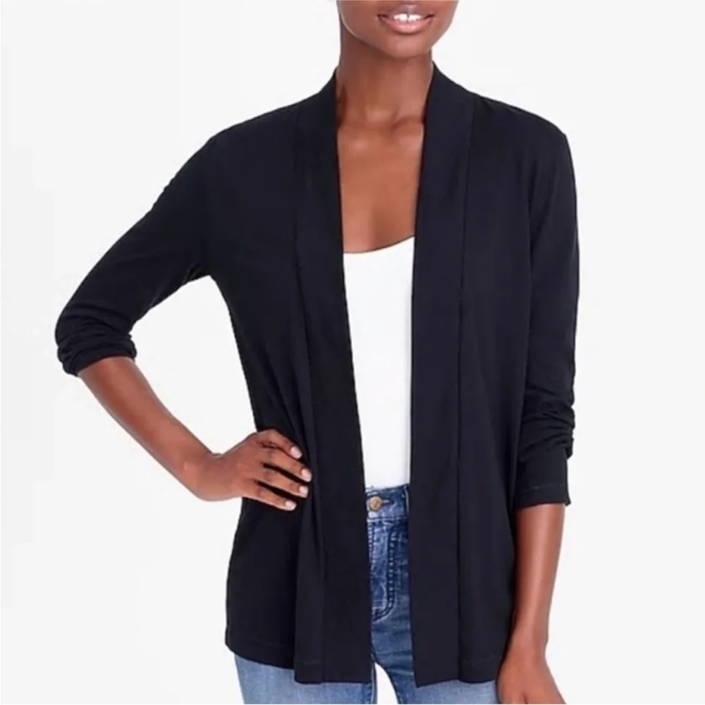J. Crew Open Front Always Open Cardigan Drape Cotton Black XS Lightweight